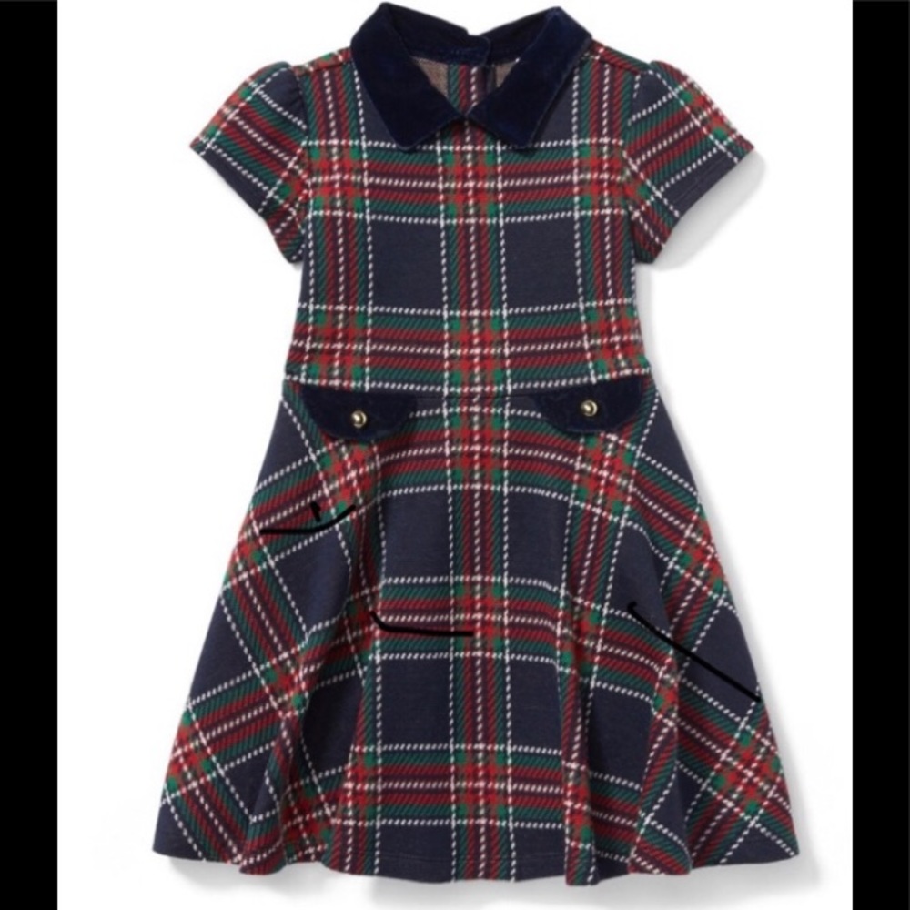 Janie and Jack Plaid Dress with Blue Velvet Collar